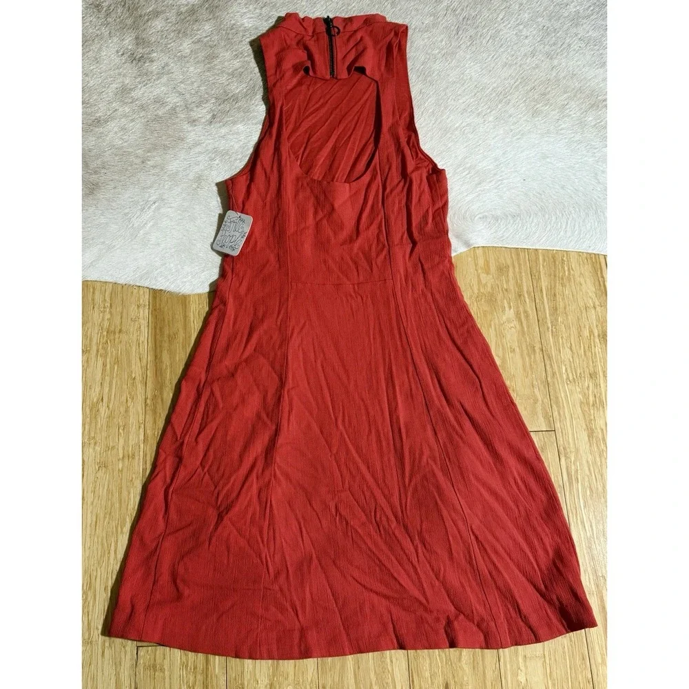 NEW FREE PEOPLE Red Orange Kitty Kat Back CutOut High Neck Aline Dress SIZE XS - Picture 8 of 9